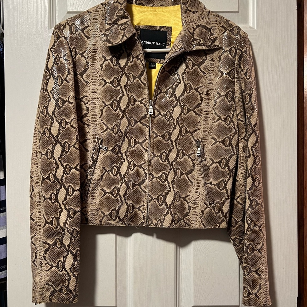 Andrew Marc Women's Tan Snake Print Leather Jacket